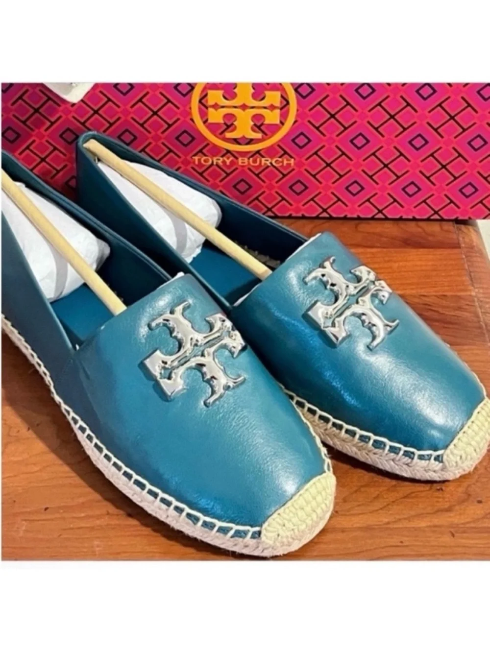 🆕-Tory Burch Eleanor Leather Espadrille in Brisk Blue. Size: 8. NWT